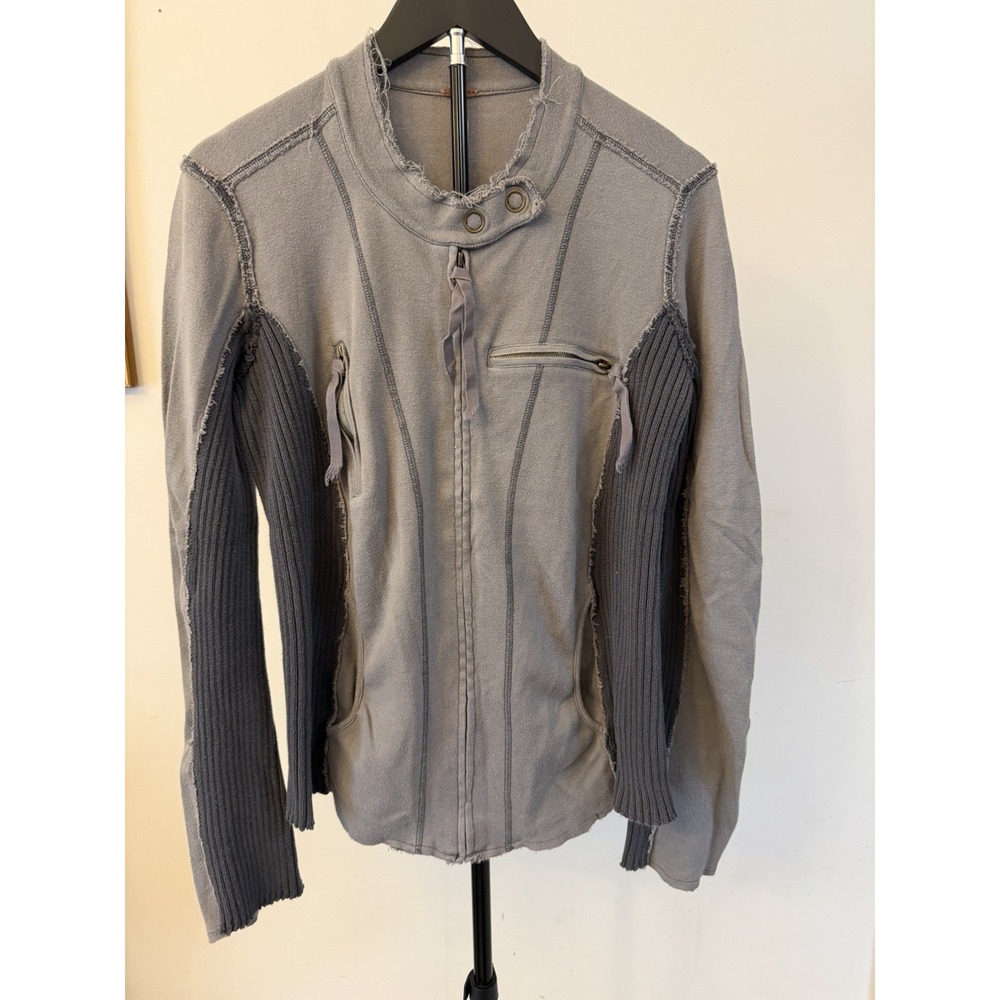 Free People Moto Sweater Jacket Knit Worn Faded Black Size Large